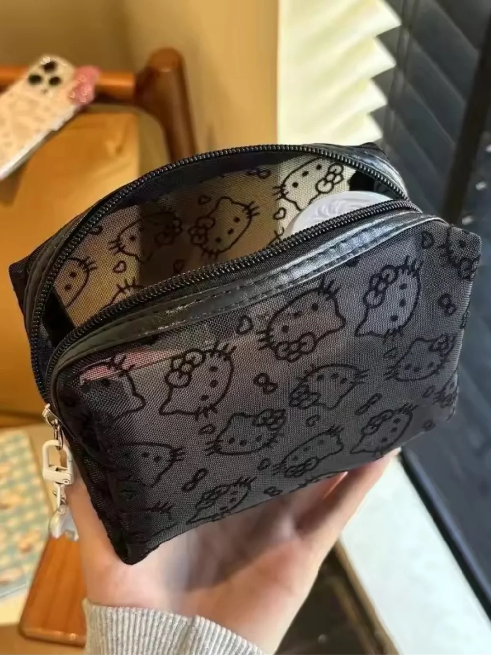 Hello Kitty Black Patterned Small Cosmetic Pouch